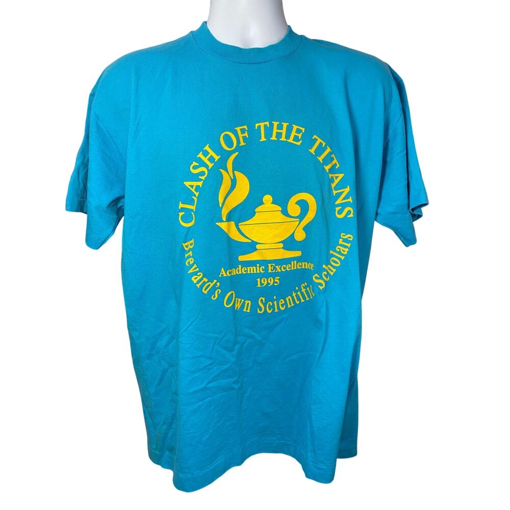 1995 "Clash of the Titans" Brevard's Scientific Scholars Tee XL Blue & Yellow